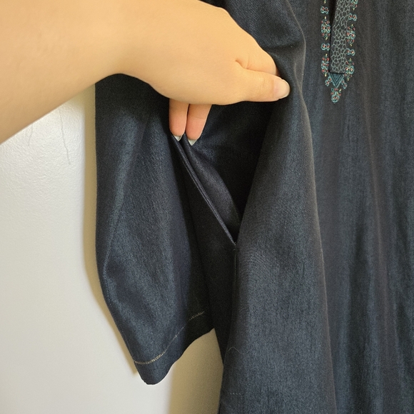 Men's Turquoise/Dark Blue Junaid Jamshed Kurta with Embroidered Collar- Small - Picture 10 of 13